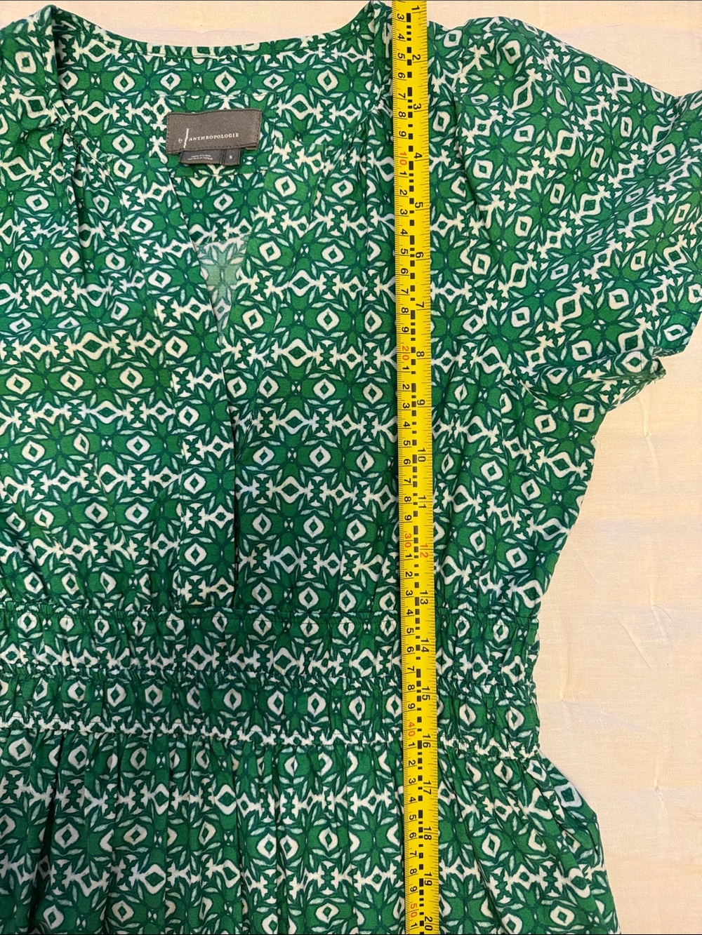 Anthropologie Green Geometric Short-Sleeve Maxi Dress - Picture 6 of 6